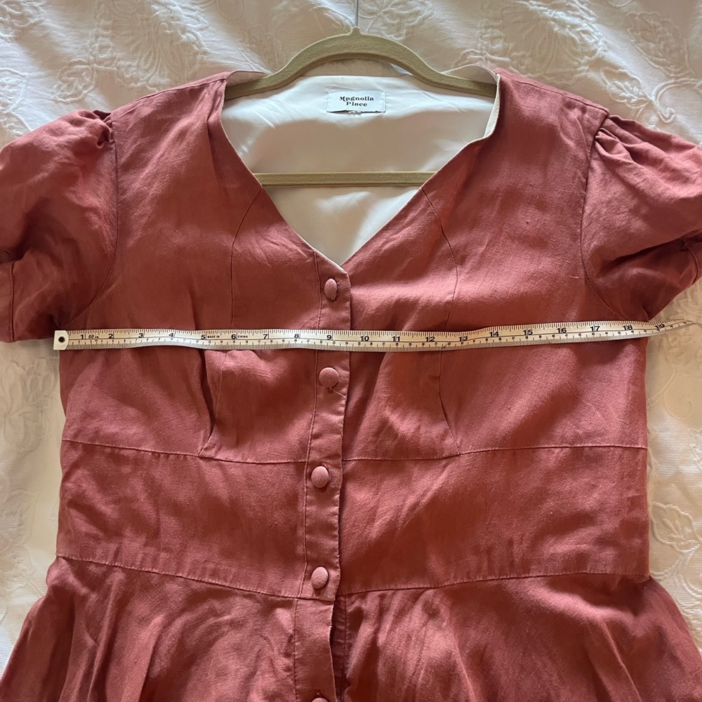 Rust-Colored Button-Front Linen Midi Dress - Picture 6 of 7